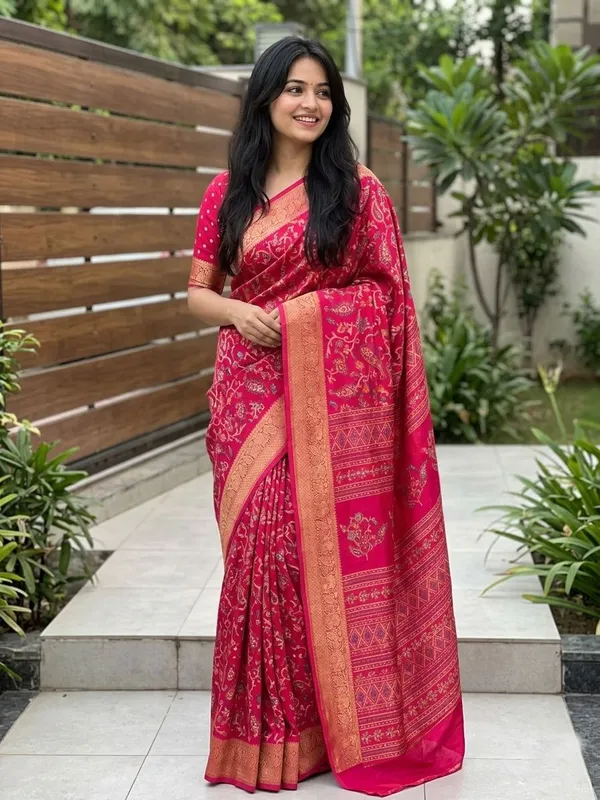 Floral_Print_Banarasi_Art_Silk_Saree_(Pink)