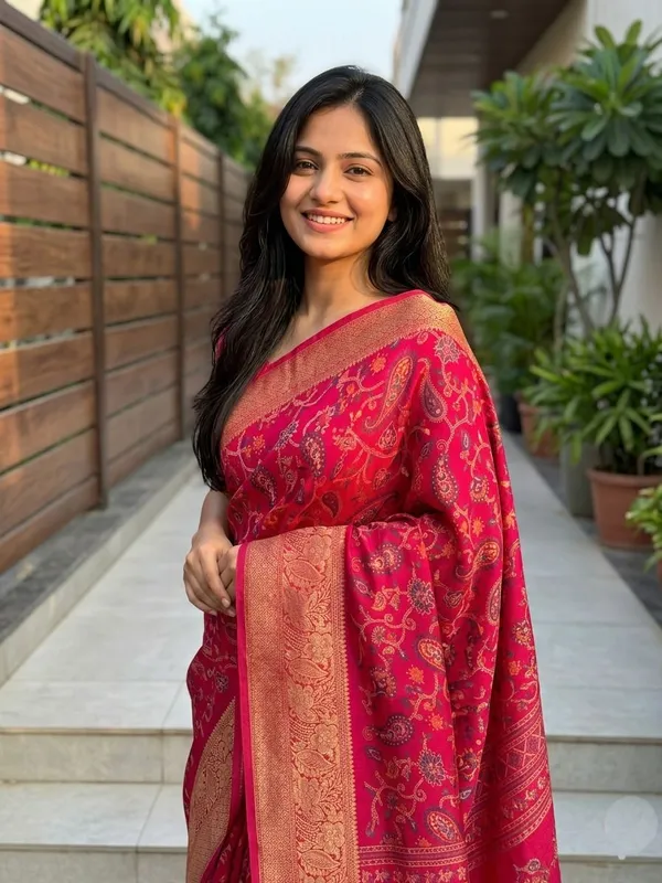 Floral_Print_Banarasi_Art_Silk_Saree_(Pink)