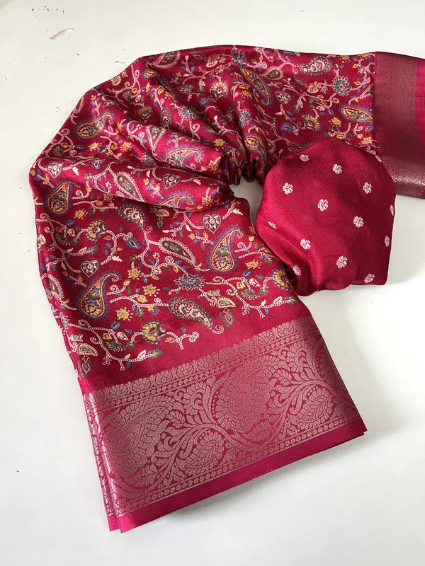 Floral_Print_Banarasi_Art_Silk_Saree_(Pink)