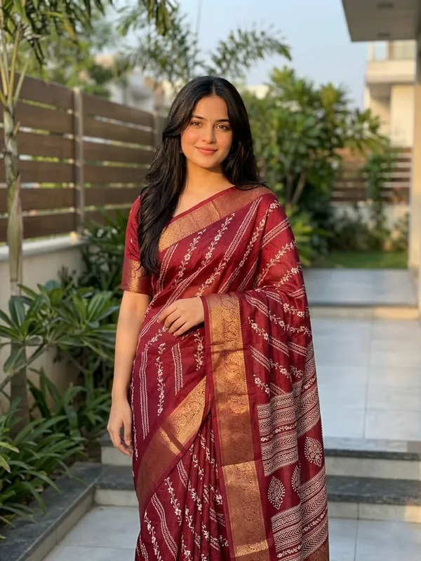 Geometric_Print_Mysore_Art_Silk_Saree_(Maroon)