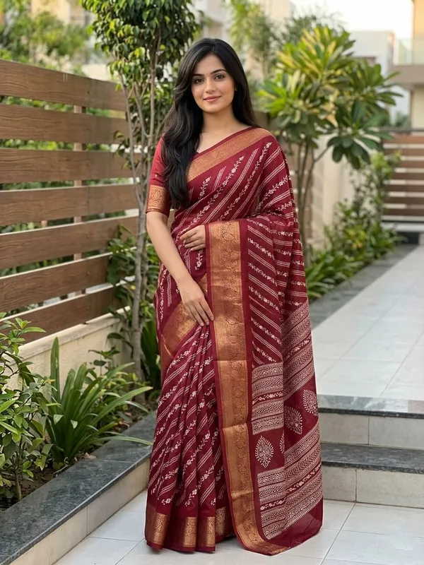 Geometric_Print_Mysore_Art_Silk_Saree_(Maroon)