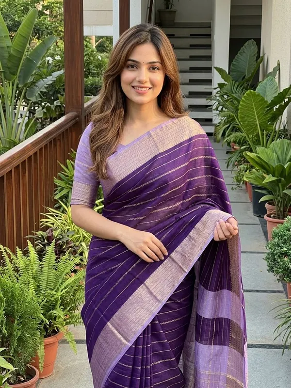 Striped_Mysore_Silk_Blend_Saree_(Purple)