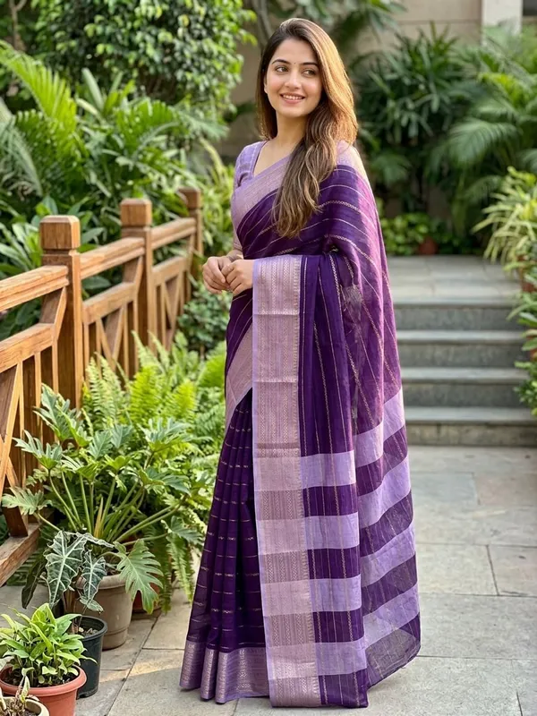 Striped_Mysore_Silk_Blend_Saree_(Purple)