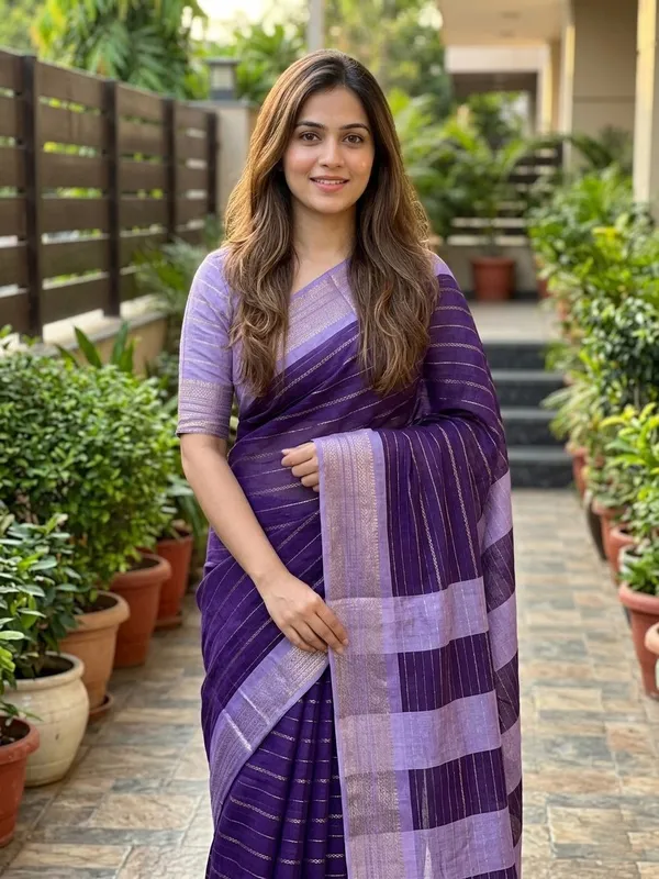 Striped_Mysore_Silk_Blend_Saree_(Purple)