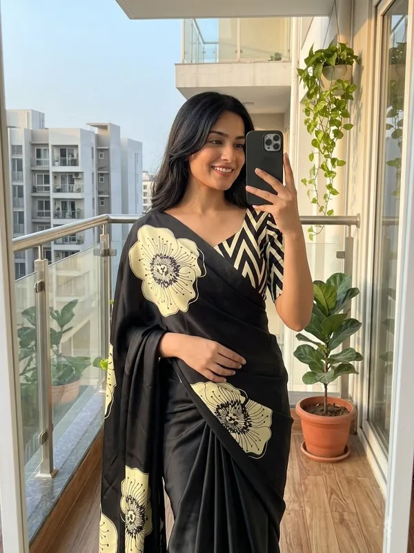 Floral_Print,_Printed_Daily_Wear_Crepe_Saree_(Black)