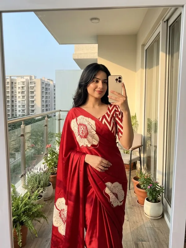 Floral_Print,_Printed_Daily_Wear_Crepe_Saree_(Red)