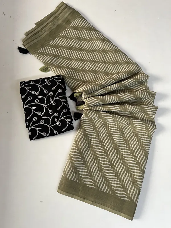 Geometric_Print_Daily_Wear_Chiffon_Saree_(Green)
