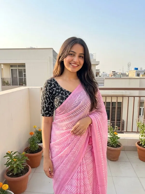 Geometric_Print_Daily_Wear_Chiffon_Saree_(Pink)