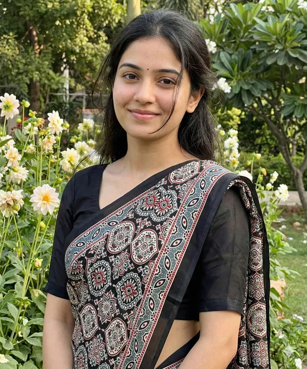 Printed,_Floral_Print,_Geometric_Print_Bollywood_Crepe_Saree_(Black)