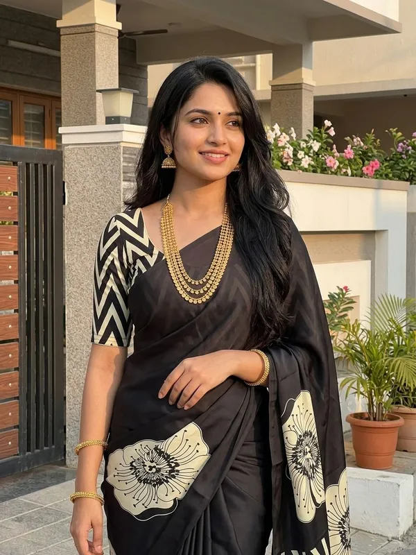 Floral_Print,_Printed_Assam_Silk_Crepe_Saree_(Black)