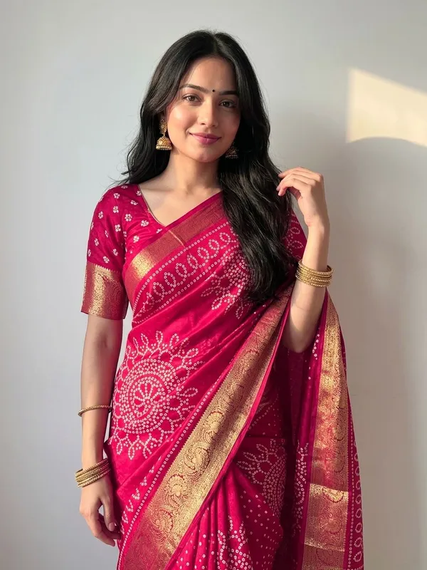 Woven_Bandhani_Art_Silk,_Silk_Blend_Saree_(Red)