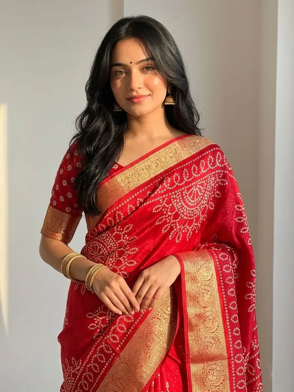 Woven_Bandhani_Art_Silk,_Silk_Blend_Saree_(Red)