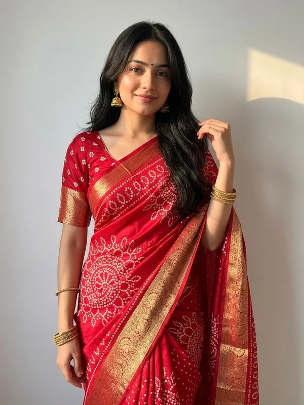 Woven_Bandhani_Art_Silk,_Silk_Blend_Saree_(Red)