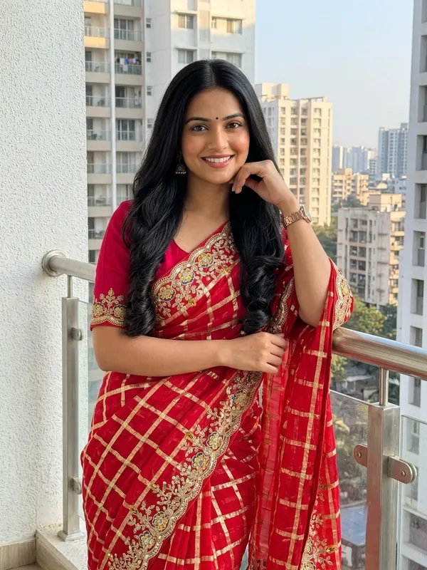 Soft_Viscose_Georgette_Checkered_Saree_with_Multicolor_Thread_&_Sequin_Embroidery,_Designer_C-Pallu_and_All-Over_Butta_Work