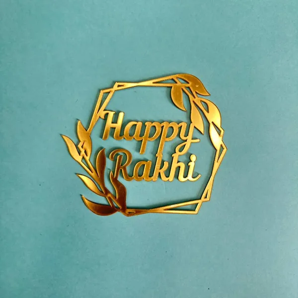 Golden_Acrylic_Hexagonal_Happy_Rakhi_Cake_Topper