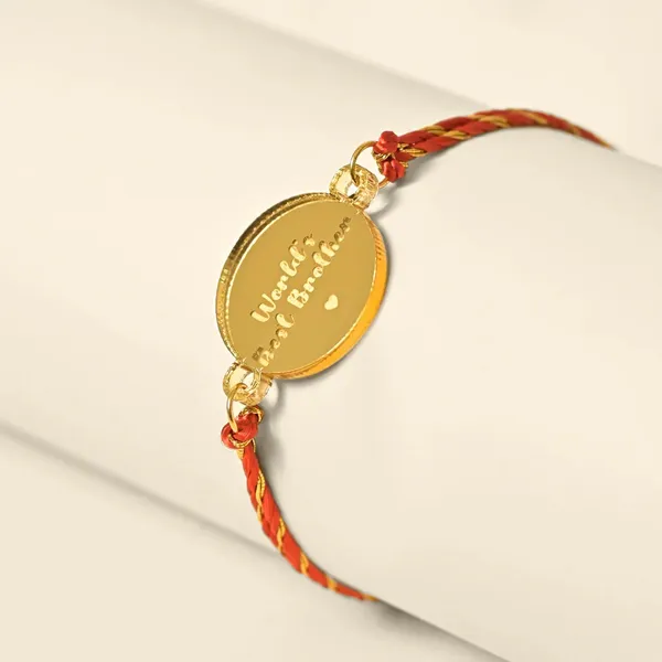 Golden_Red_Braided_Metal_Charm_Rakhi_For_Brother