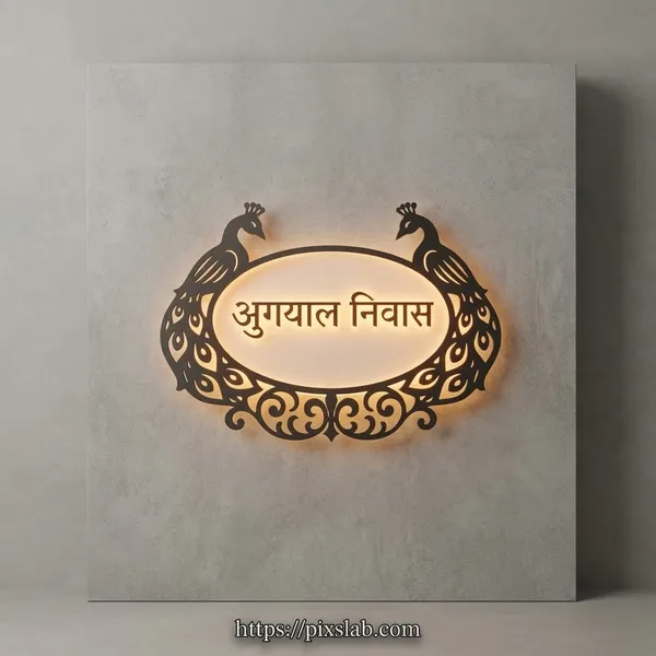 Wood_Black_LED_Backlit_Twin_Peacock_Home_Name_Plate
