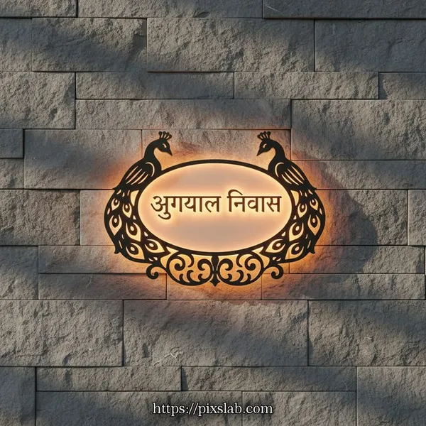 Wood_Black_LED_Backlit_Twin_Peacock_Home_Name_Plate
