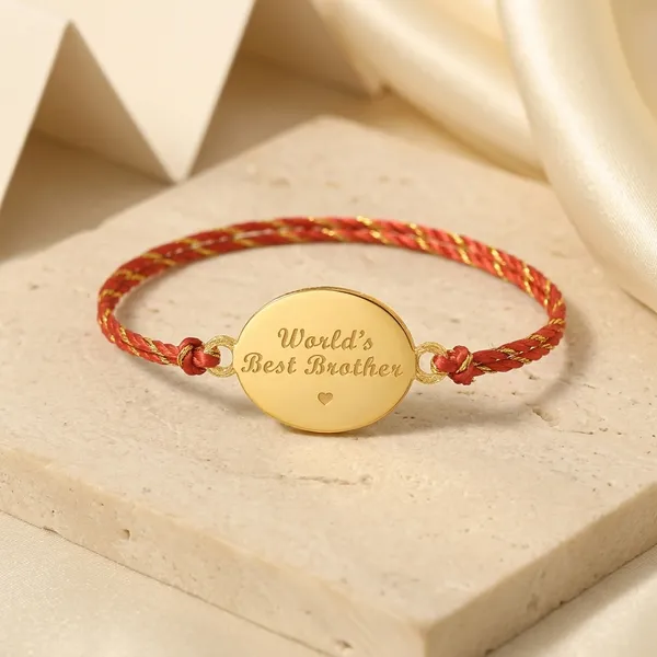 Golden_Red_Braided_Metal_Charm_Rakhi_For_Brother