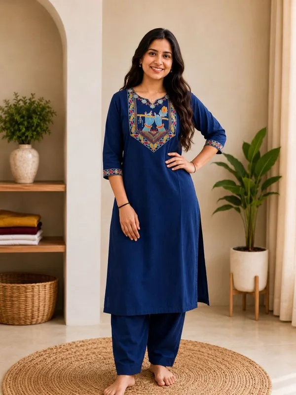 Bansari_Premium_Cotton_Kurta_Set_For_Women_Blue