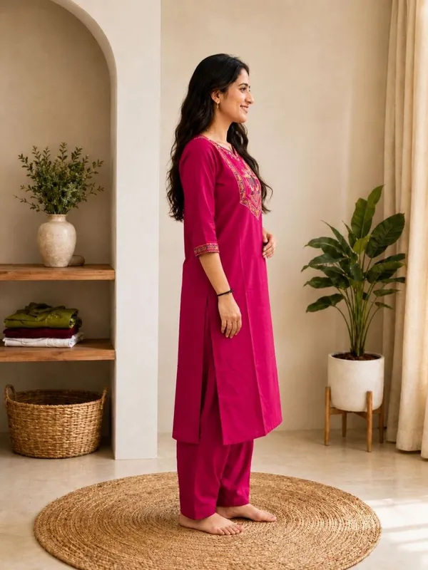 Bansari_Premium_Cotton_Kurta_Set_For_Women_Magenta