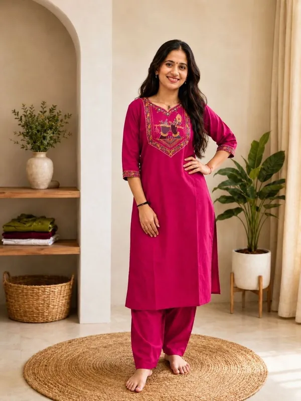 Bansari_Premium_Cotton_Kurta_Set_For_Women_Magenta