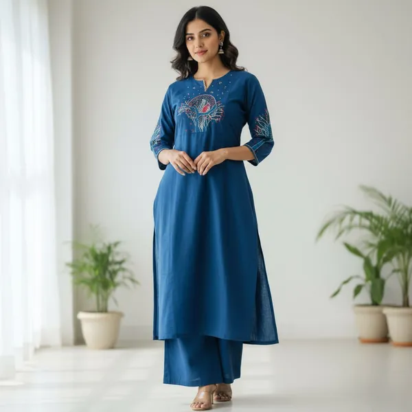The_Aadya_Ivory_Embroidered_Kurta_Set_Tree_Bird_Motif_Blue