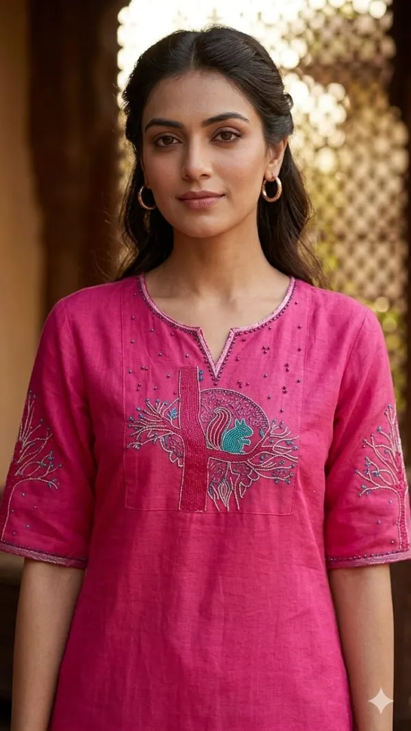 The_Aadya_Ivory_Embroidered_Kurta_Set_Tree_Bird_Motif_Pink