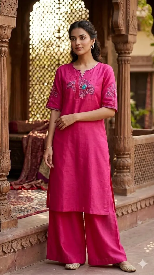 The_Aadya_Ivory_Embroidered_Kurta_Set_Tree_Bird_Motif_Pink