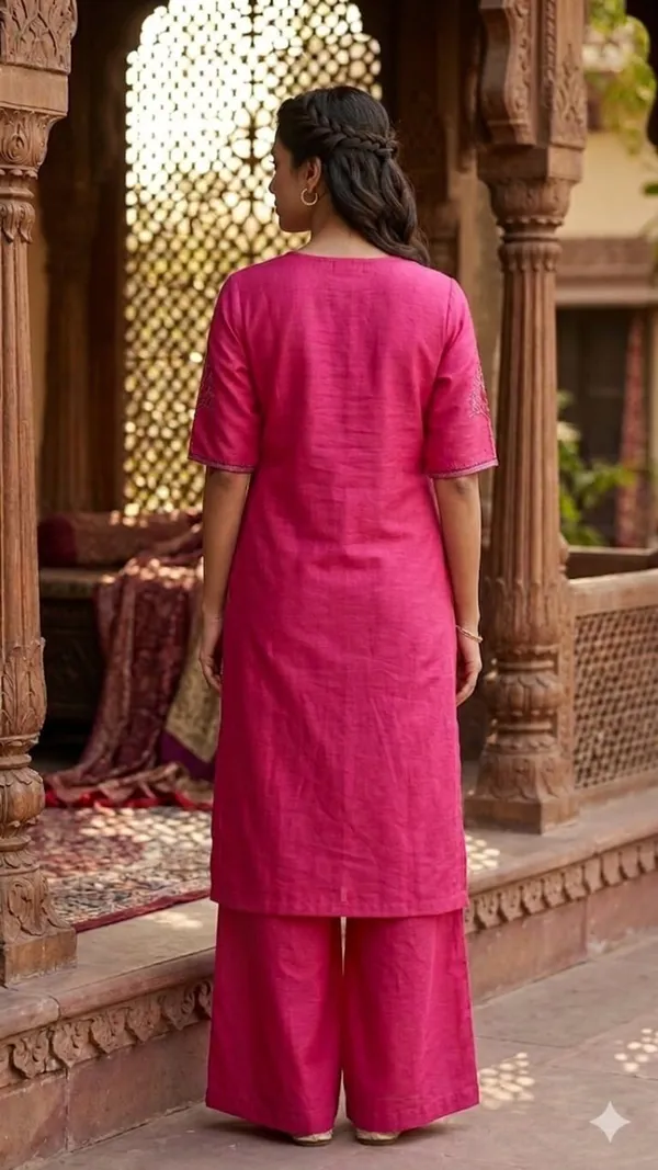 The_Aadya_Ivory_Embroidered_Kurta_Set_Tree_Bird_Motif_Pink