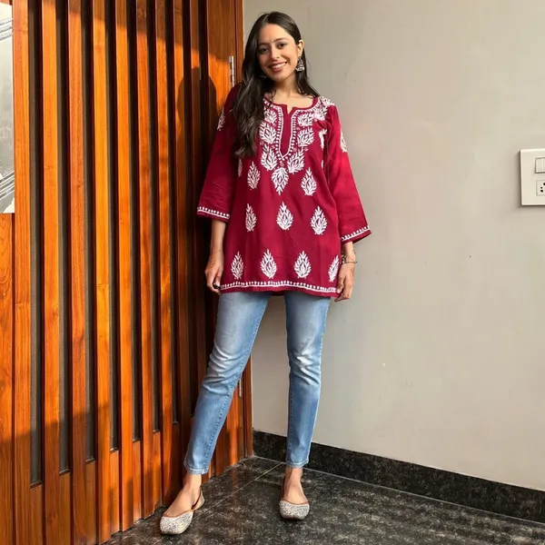 Premium_Chikankari_Short_Kurti_For_Women_Casual_Everyday_Wear_Maroon
