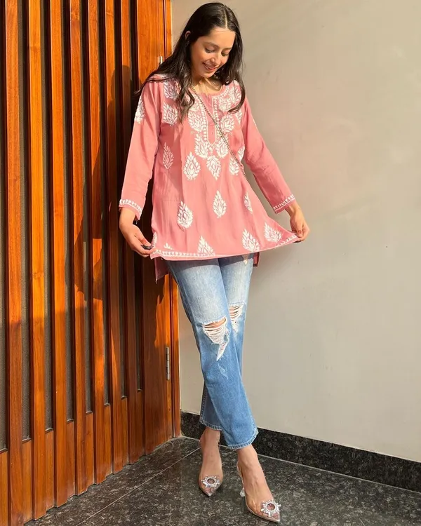 Premium_Chikankari_Short_Kurti_For_Women_Casual_Everyday_Wear_Peach