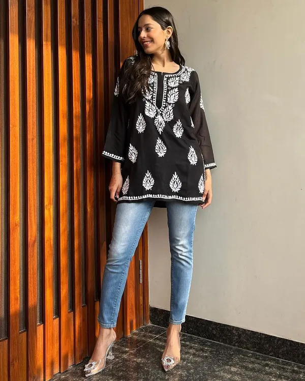 Premium_Chikankari_Short_Kurti_For_Women_Casual_Everyday_Wear_Black