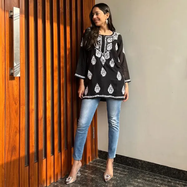 Premium_Chikankari_Short_Kurti_For_Women_Casual_Everyday_Wear_Black