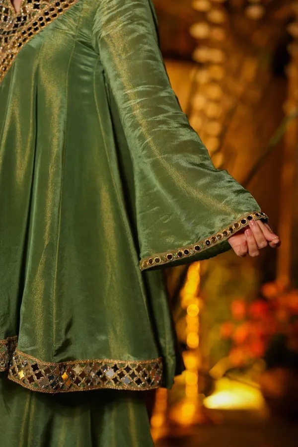 Olive_Green_Mirror_Work_Silk_Suit_Set_with_Dupatta