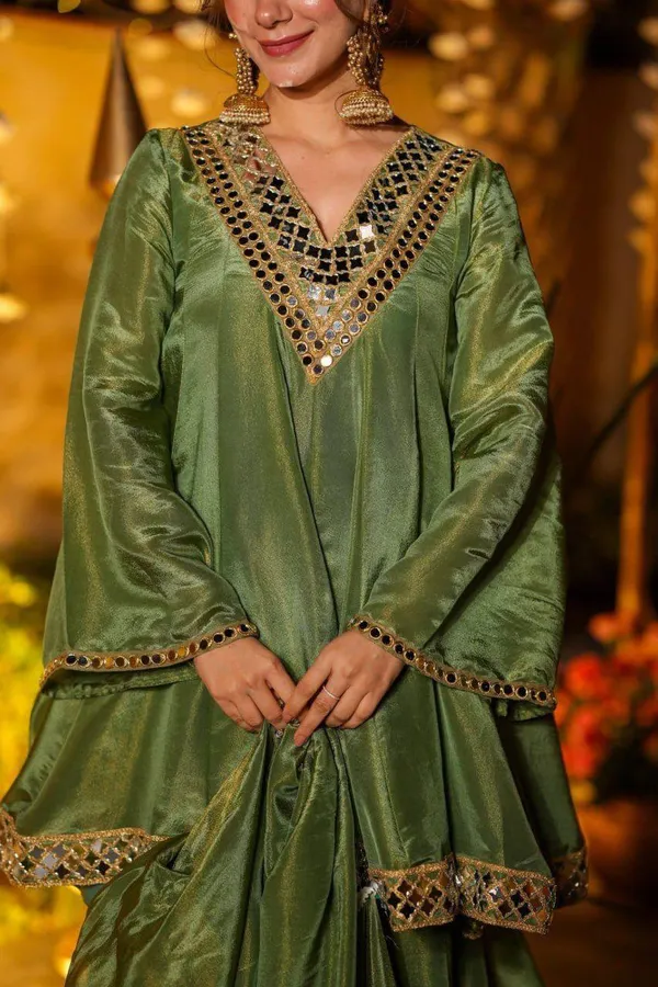 Olive_Green_Mirror_Work_Silk_Suit_Set_with_Dupatta