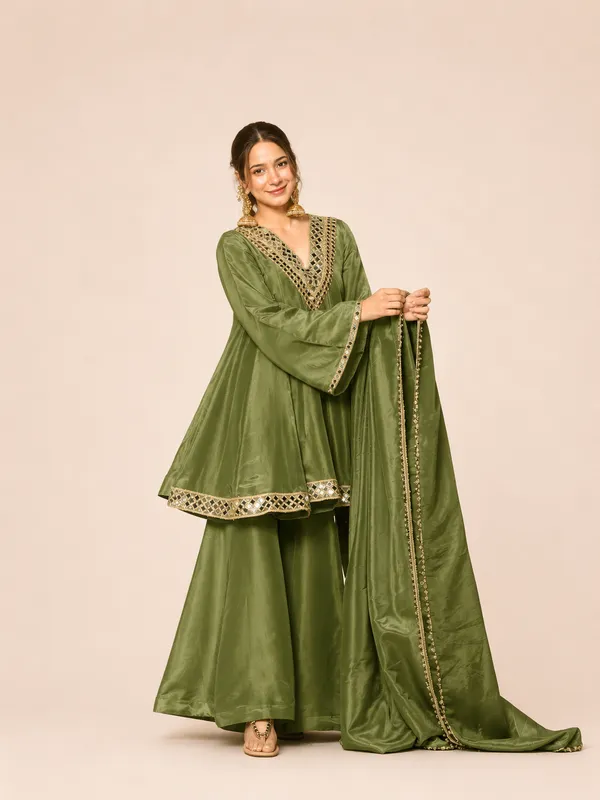 Olive_Green_Mirror_Work_Silk_Suit_Set_with_Dupatta