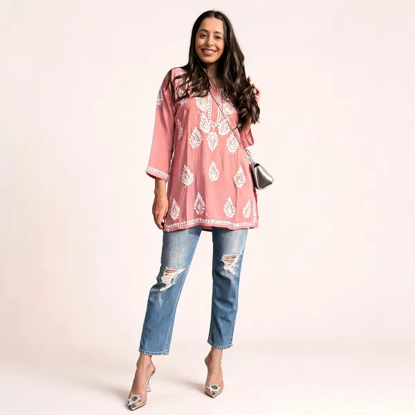Premium_Chikankari_Short_Kurti_For_Women_Casual_Everyday_Wear_Peach