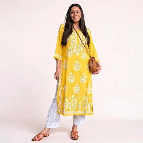 Original_Chikankari_Kurti_Set_With_Pant_Lucknow_Artisan_Craft_Lemon_Yellow