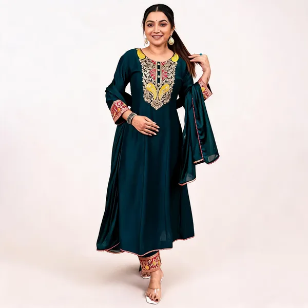 Women's_Vichhitra_Silk_Embroidered__Line_Kurta_With_Pant_And_Dupatta_Set_Teal_Green