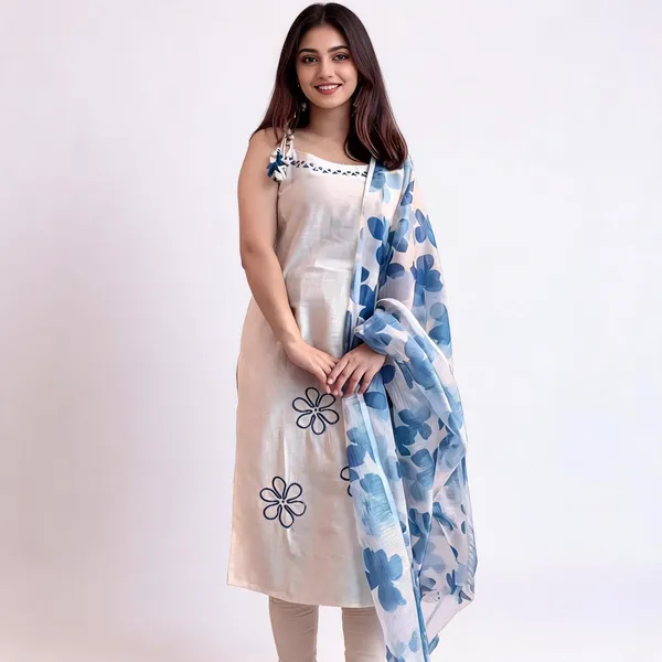 Elegant_Off_White_Floral_Kurta_Set_With_Printed_Dupatta_Off_White_Blue