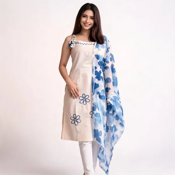 Elegant_Off_White_Floral_Kurta_Set_With_Printed_Dupatta_Off_White_Blue