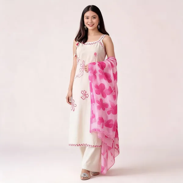 Elegant_Off_White_Floral_Kurta_Set_With_Printed_Dupatta_Off_White_Pink