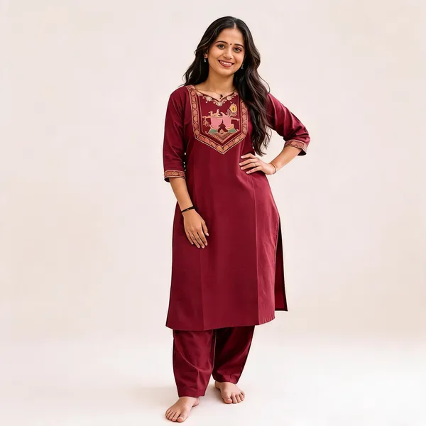Bansari_Premium_Cotton_Kurta_Set_For_Women_Maroon