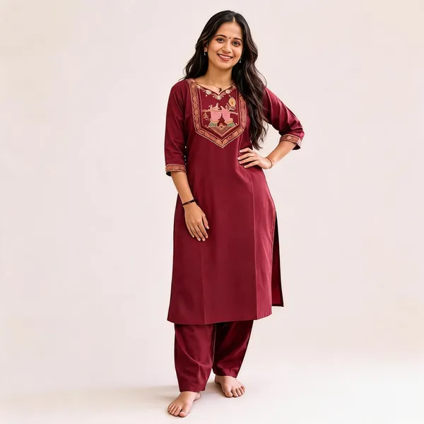 Bansari_Premium_Cotton_Kurta_Set_For_Women_Maroon