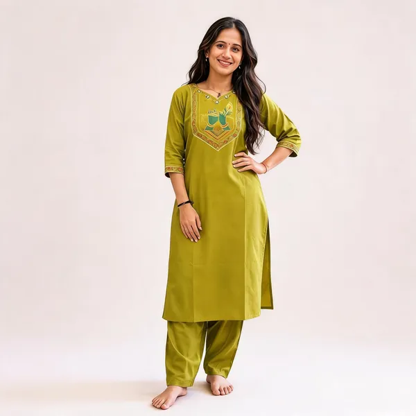 Bansari_Premium_Cotton_Kurta_Set_For_Women_Green