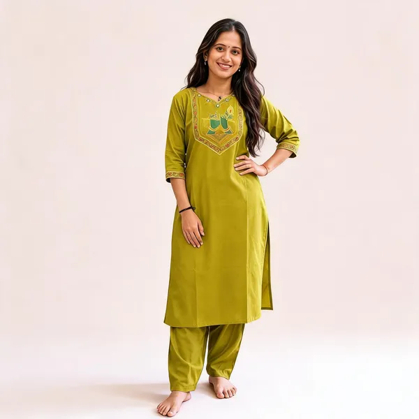 Bansari_Premium_Cotton_Kurta_Set_For_Women_Green