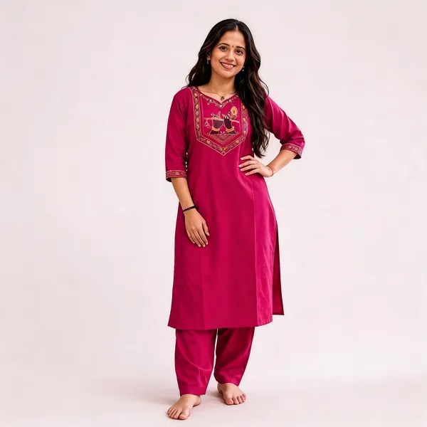 Bansari_Premium_Cotton_Kurta_Set_For_Women_Magenta