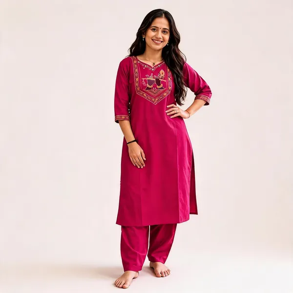 Bansari_Premium_Cotton_Kurta_Set_For_Women_Magenta