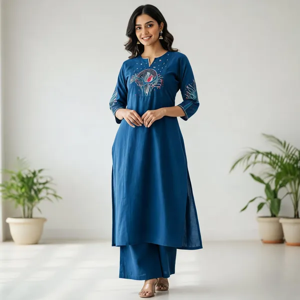 The_Aadya_Ivory_Embroidered_Kurta_Set_Tree_Bird_Motif_Blue